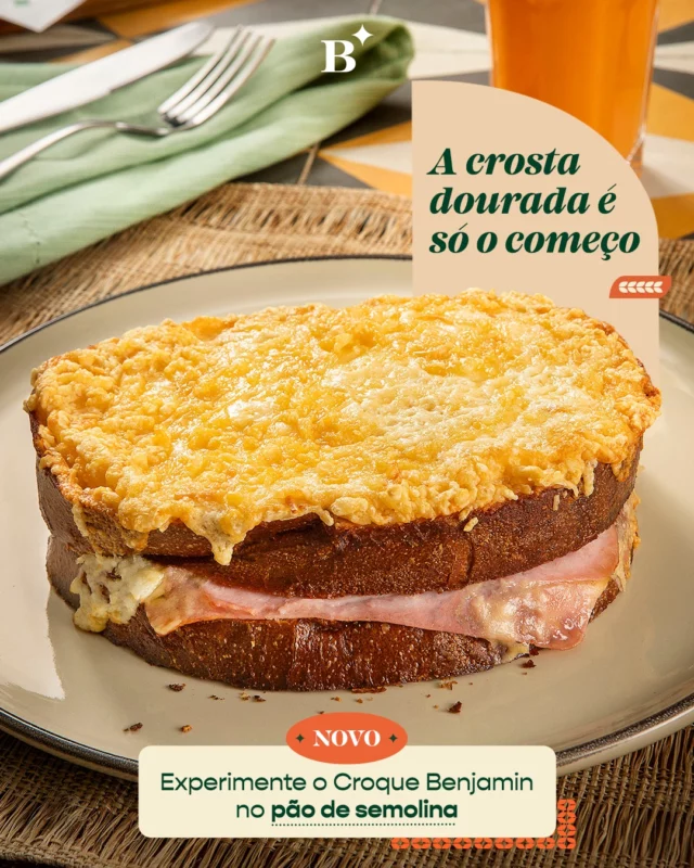 Uma mordida e você vai entender o porquê. 

O croque no pão de semolina é uma experiência completa entre sabor marcante do queijo gratinado e recheio cremoso no pão artesanal, levemente tostado.

Uma novidade que vai deixar a pausa do café mais especial 💚

#benjaminpadaria #benjapadaria #padariasp #saopaulo #cafedamanhã #brunch #croque #semolina #novidade