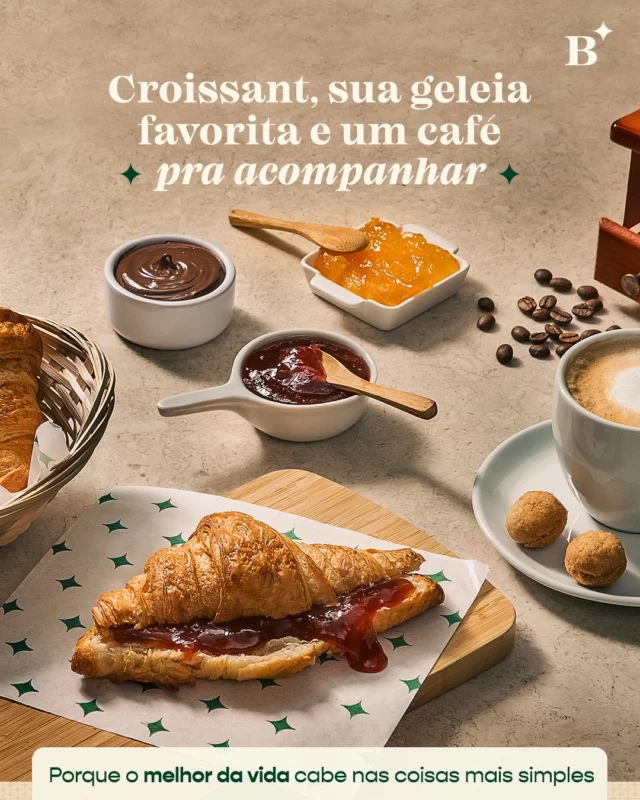 Quando bater aquela vontade de um toque doce no seu croissant francês, a dica é simples: escolha uma das nossas geleias ou adicione creme de avelã no pedido! 

Pra acompanhar? Um cafezinho, claro. ☕🥐
Experimente esse momento na Benjamin.

#Benjamin #PadariaSP #Croissant #Geleia #CremeDeAvelã