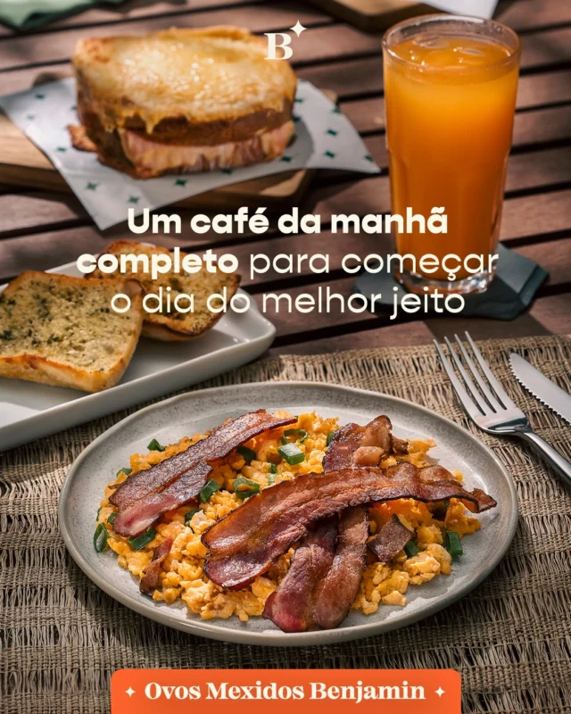 Nada como um café da manhã preparado para você aproveitar cada detalhe.

Os ovos mexidos com bacon é uma combinação ideal para ir com suco ou café. Transforme a primeira refeição em um momento muito especial e comece o dia do jeito certo!

Experimente no balcão ou peça pelo iFood.

#Benjamin #PadariaSP #CaféDaManhã #Brunch #OvosMexidos