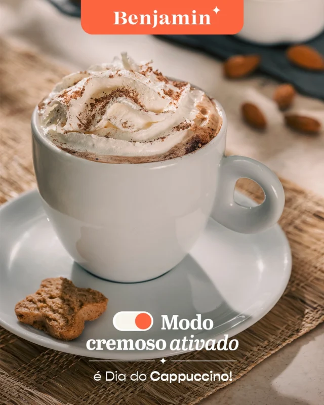 Seja com canela, chantilly ou puro, o cappuccino é sempre uma boa ideia. 🤎

E por aqui, ele vem com um toque especial: feito na hora, com carinho e aquele sabor inconfundível da Benjamin.

Qual sabor você vai pedir primeiro?

 #BenjaminPadaria #DiaDoCappuccino #CaféBenjamin #Cappuccino