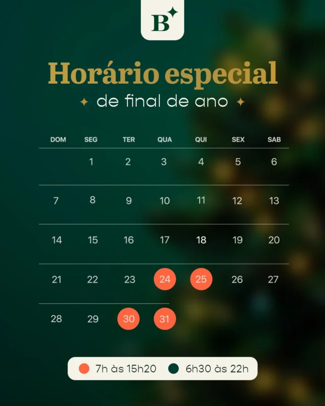 O fim de ano chegou e nosso forno continua a todo vapor! ✨ 

Confira os horários especiais e já se programe para aproveitar seus favoritos da Benjamin do jeitinho que você gosta.

#Benjamin #Natal #FinalDeAno #2026