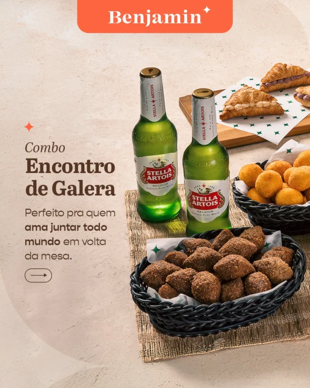 Happy hour com os amigos? O Combo "Encontro de Galera" foi feito para dias que começam despretensiosos e viram horas de conversa, risadas e petiscos sem parar.

É só reunir a galera, escolher o tamanho ideal (para 4 ou 6 pessoas) e aproveitar o momento.

*Consulte sabores e condições

#Benjamin #EncontroDeGalera #CombosBenjamin #HappyHour