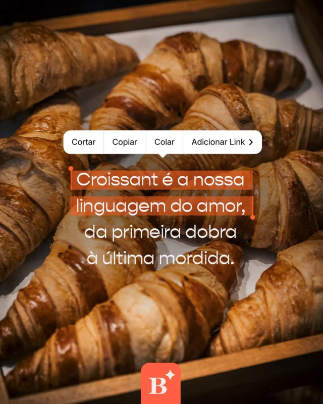 Nossa linguagem do amor tem massa folhada, manteiga e muitas camadas.

Do café da manhã à pausa da tarde, sempre cabe um croissant para deixar o momento um pouco mais gostoso. Escolha o seu favorito e aproveite cada mordida.

#Benjamin #BenjaminAPadaria #Croissant #PadariaSP